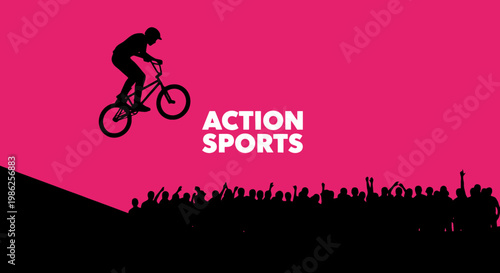 Thrilling BMX Action: A Silhouette of a Rider Soaring in Front of an Excited Crowd