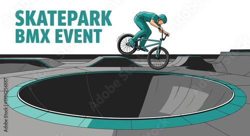 Thrilling BMX Action: A Vibrant Illustration of Skatepark Competition and Extreme Cycling
