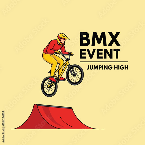 Thrilling BMX Action: Captivating Illustration of a Cyclist Performing an Aerial Stunt Display