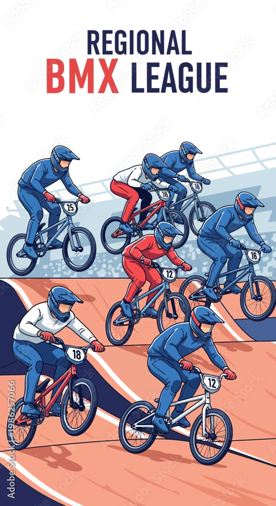 Fototapeta premium Thrilling BMX Competition Depicts Dynamic Athletes Racing At Regional League Championship