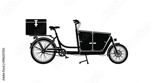 Black silhouette of a cargo bike with a box and extended frame
