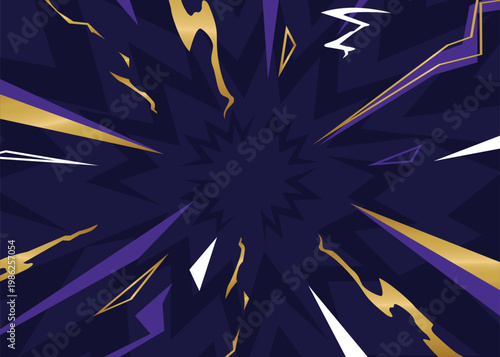 Abstract Dark Purple Background with Explosive Gold and White Light Streaks