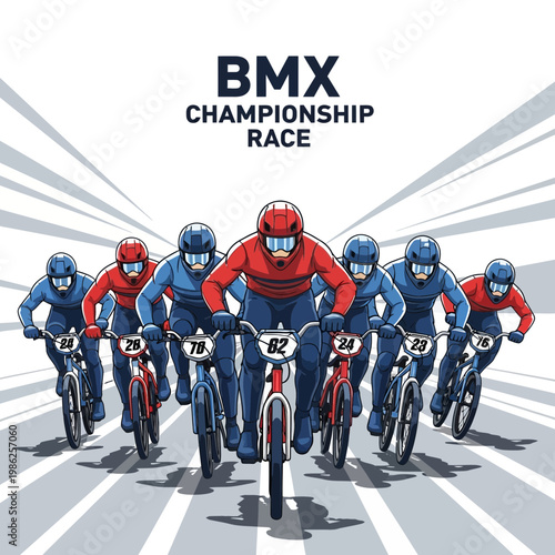 Thrilling BMX Championship Race Depicting Energetic Athletes Cycling At Top Speed And Intensity
