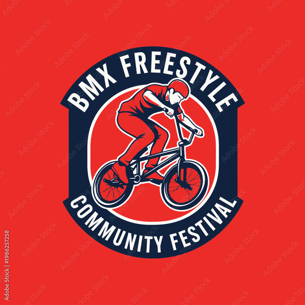 Fototapeta premium Thrilling BMX Freestyle Community Festival Logo Depicting Dynamic Action and Excitement