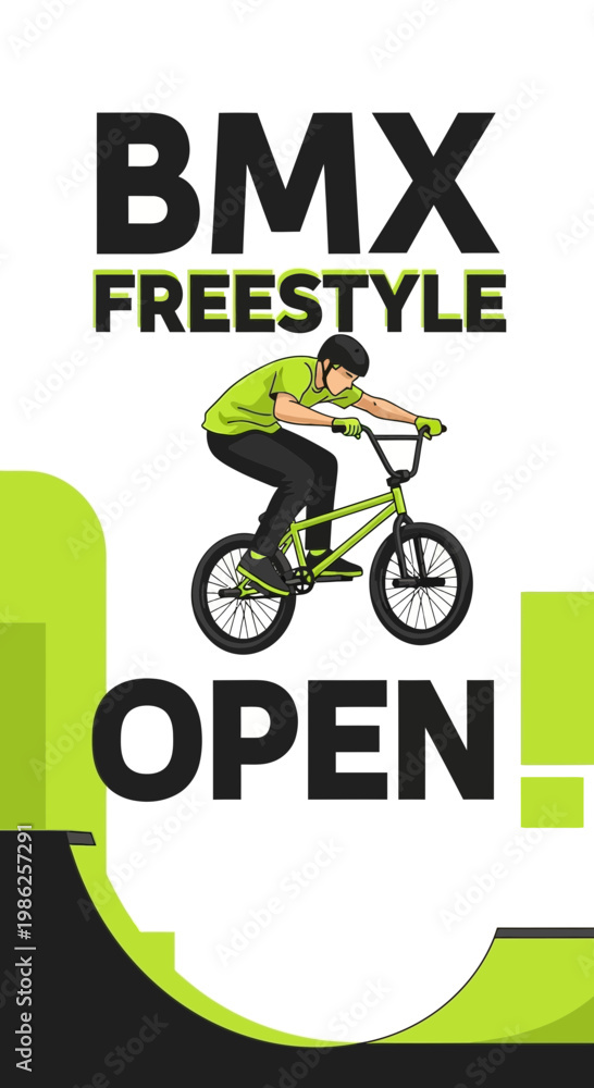 Fototapeta premium Thrilling BMX Freestyle Competition Announcement: Open Event with Dynamic Action and Excitement