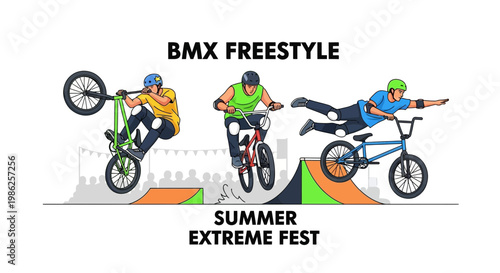 Thrilling BMX Freestyle Action at Summer Extreme Festival Illustration Design