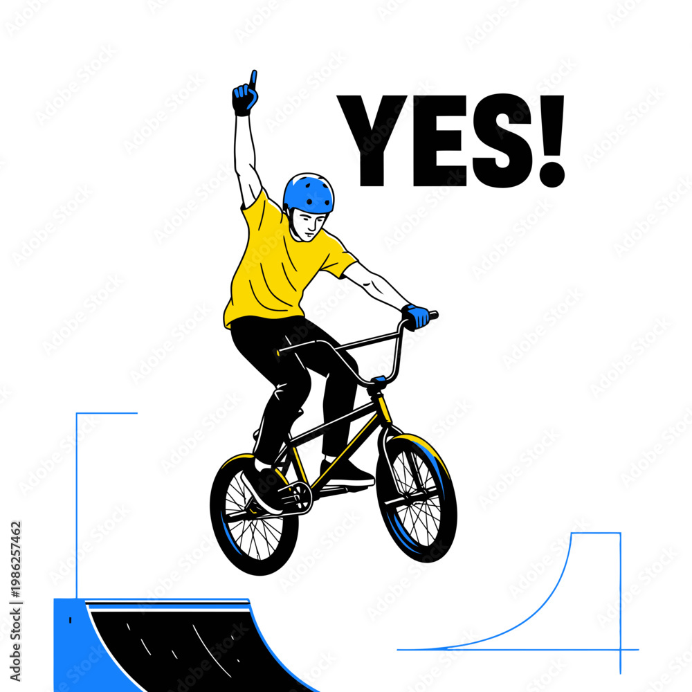 Fototapeta premium Thrilling BMX Rider Celebrates Triumph, Airborne in a Dynamic Graphic Composition