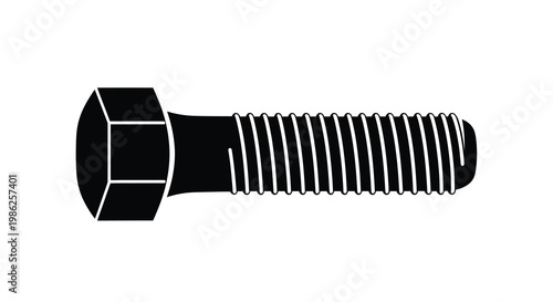 A black and white illustration of a single hex head bolt