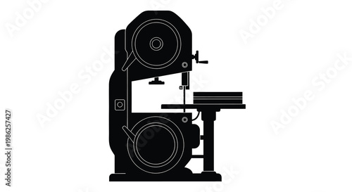 Black silhouette of a stationary bandsaw machine for woodworking