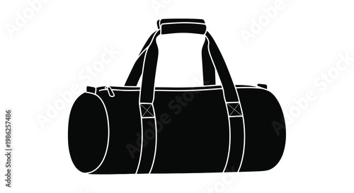 Black and white illustration of a cylindrical duffel bag with straps