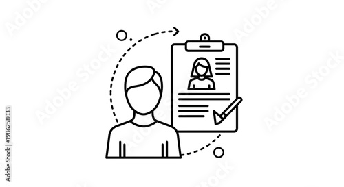Human resources management icon: person profile, checklist, and workflow