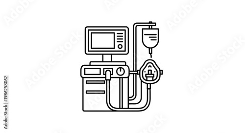 Medical ventilator with oxygen mask and IV drip, healthcare equipment icon