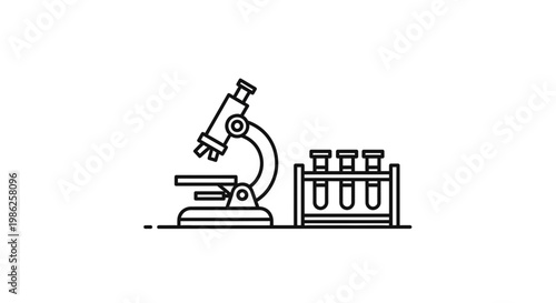 Microscope and test tubes icon, symbolizing science, research, and laboratory work.