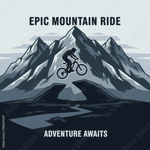 Thrilling Mountain Biking Adventure Depicted With Silhouette on Impressive Natural Landscape Scene
