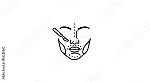 Plastic Surgery Face Markings Scalpel Icon Outline Medical Aesthetic Procedure Concept