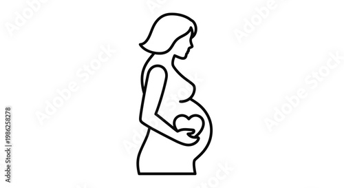 Pregnant Woman Holding Heart on Belly, Maternity Icon, Love and Care Symbol