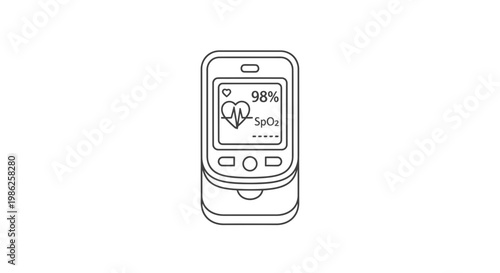Pulse Oximeter Icon: Heartbeat, Oxygen Saturation 98%, SpO2, Medical Device