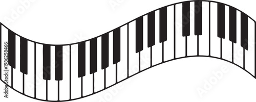 Cuadro en lienzo Abstract wavy piano keyboard with black and white keys on white background, also