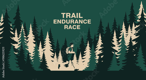 Trail Endurance Race Illustration Depicting Athlete Running Through Forest Scene