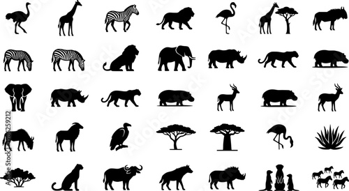 Silhouette icons of african wildlife animals
