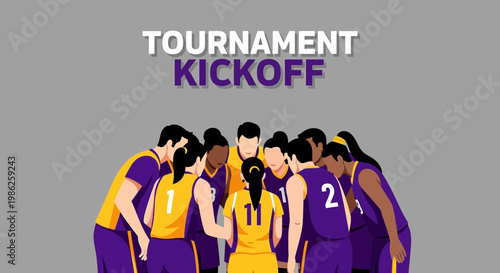 Tournament Kickoff: A Team huddles before the game begins to encourage each other and plan