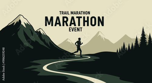 Trail Marathon Event: An Active Silhouette Running Along a Winding Mountain Path
