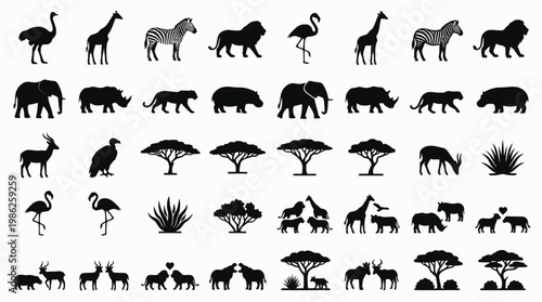 Silhouette icons of african wildlife animals
