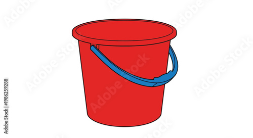 A simple cartoon illustration of a red plastic bucket with a blue handle