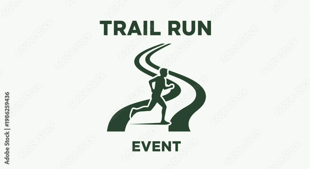 Fototapeta premium Trail Run Event: A Silhouette Of A Runner On A Winding Trail Route Design