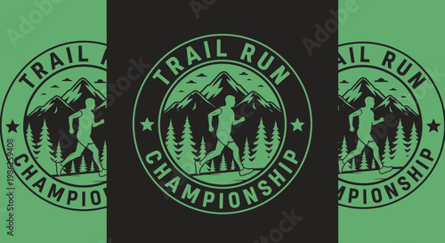 Trail Run Championship Design With Mountains and Forest for Outdoor Sports Enthusiasts