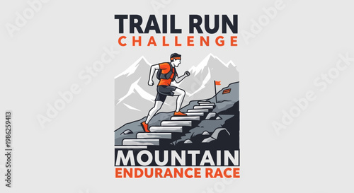 Trail Run Challenge: Mountain Endurance Race Illustrative Design Involving a Runner Ascending