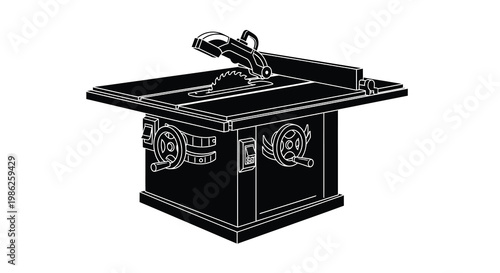 Black and white illustration of a table saw woodworking machine