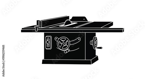 Black and white illustration of a table saw woodworking machine