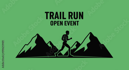 Trail Run Open Event Silhouette With Runner and Mountain Range In Green Background