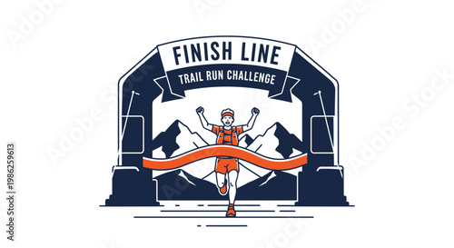 Trail Runner Celebrates Victory Crossing Finish Line During The Trail Run Challenge