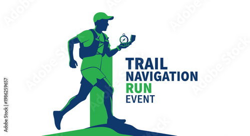 Trail Runner Navigating With Compass, Competing in A Cross-Country Running Competition