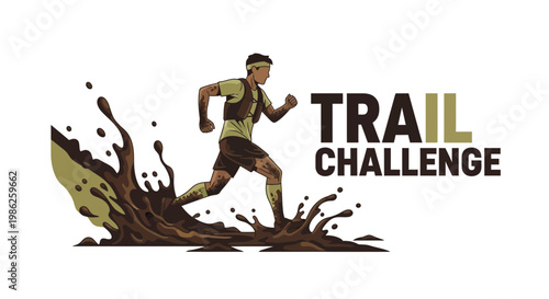 Trail Runner Embarking On a Muddy Adventure, Conquering the Challenging Course