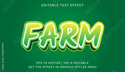 A green graphic design with editable text effect and the word FARM in large letters