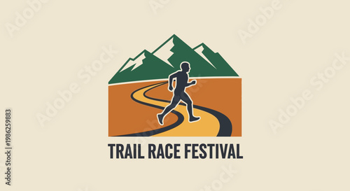 Trail Running Event Logo Depicting Mountainscape and Human Figure in Action on Course