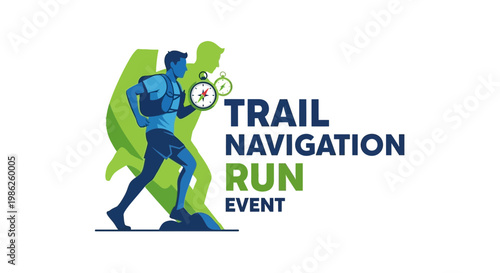 Trail Running Event Emblem Illustrating Navigation and Athletic Pursuit of Endurance