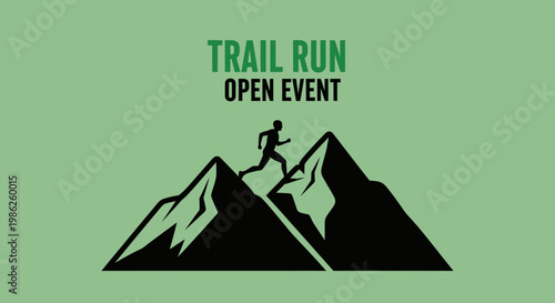 Trail Running Event Illustration: A Silhouette Runner Conquering Mountain Peaks