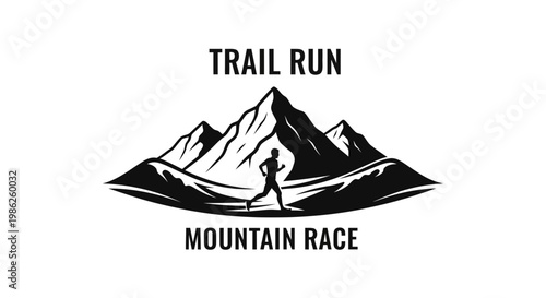 Trail Running Silhouetted On A Mountain Landscape Race Design Icon Silhouette Illustration