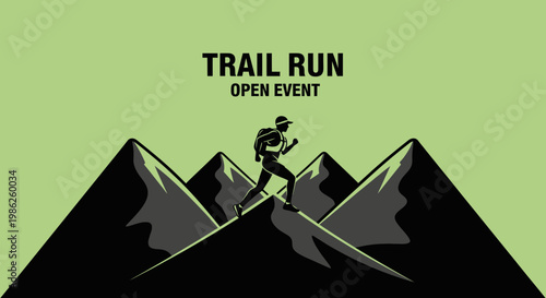 Trail Running Event Illustration Featuring a Silhouette Runner In Mountainous Terrain