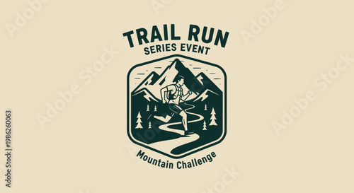 Trail Running Event Logo Depicting A Silhouette of A Runner in A Mountainous Terrain