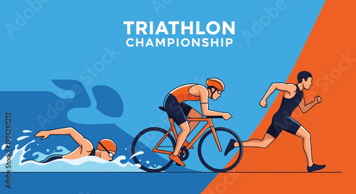 Triathlon Championship Dynamic Action Sport Competition Graphic