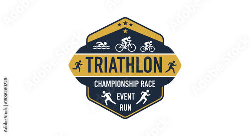 Triathlon Championship Race Event Badge Vector Design For Fitness And Sport Competitions