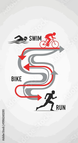 Triathlon Disciplines Illustrated Sequence Showing Progression From Swim To Bike To Run