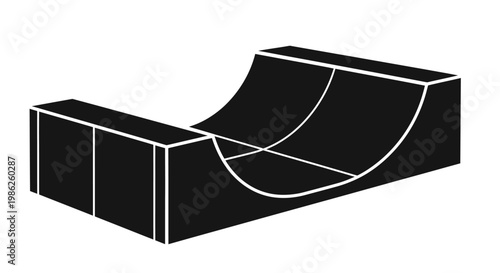 A stark black silhouette depicts a quarter pipe a common fixture in skateparks representing action sports and urban design silhouette high quality professional detailed