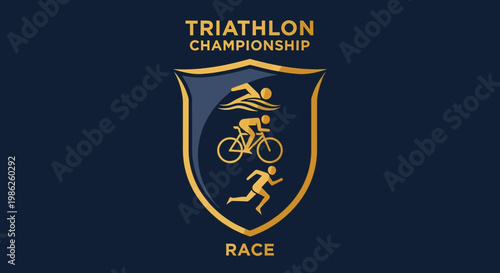Triathlon Championship Logo Design Depicting Swimming, Cycling, and Running Competition