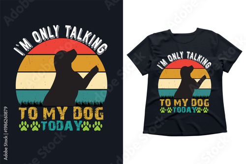 Funny dog lover t-shirt design, retro sunset silhouette with dog,